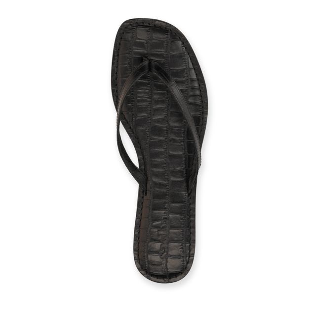 Schwarze Ledersandalen mit Krokomuster