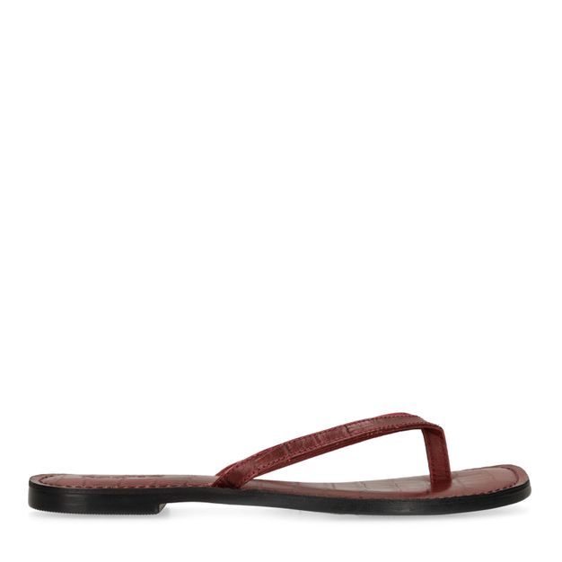 Rote Ledersandalen mit Krokomuster
