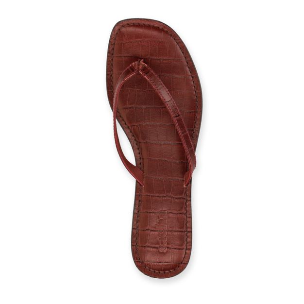 Rote Ledersandalen mit Krokomuster