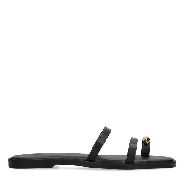 Schwarze Ledersandalen mit goldfarbenem Detail