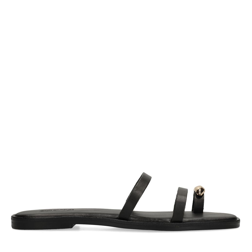 Zwarte leren slippers met goudkleurig detail