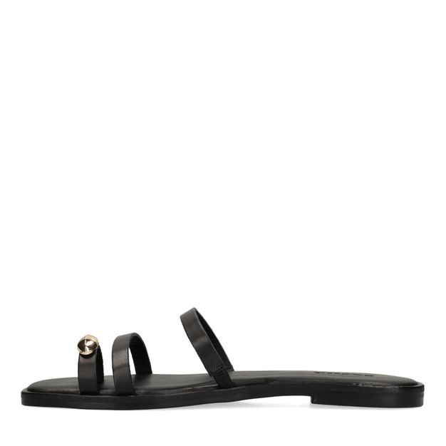 Schwarze Ledersandalen mit goldfarbenem Detail