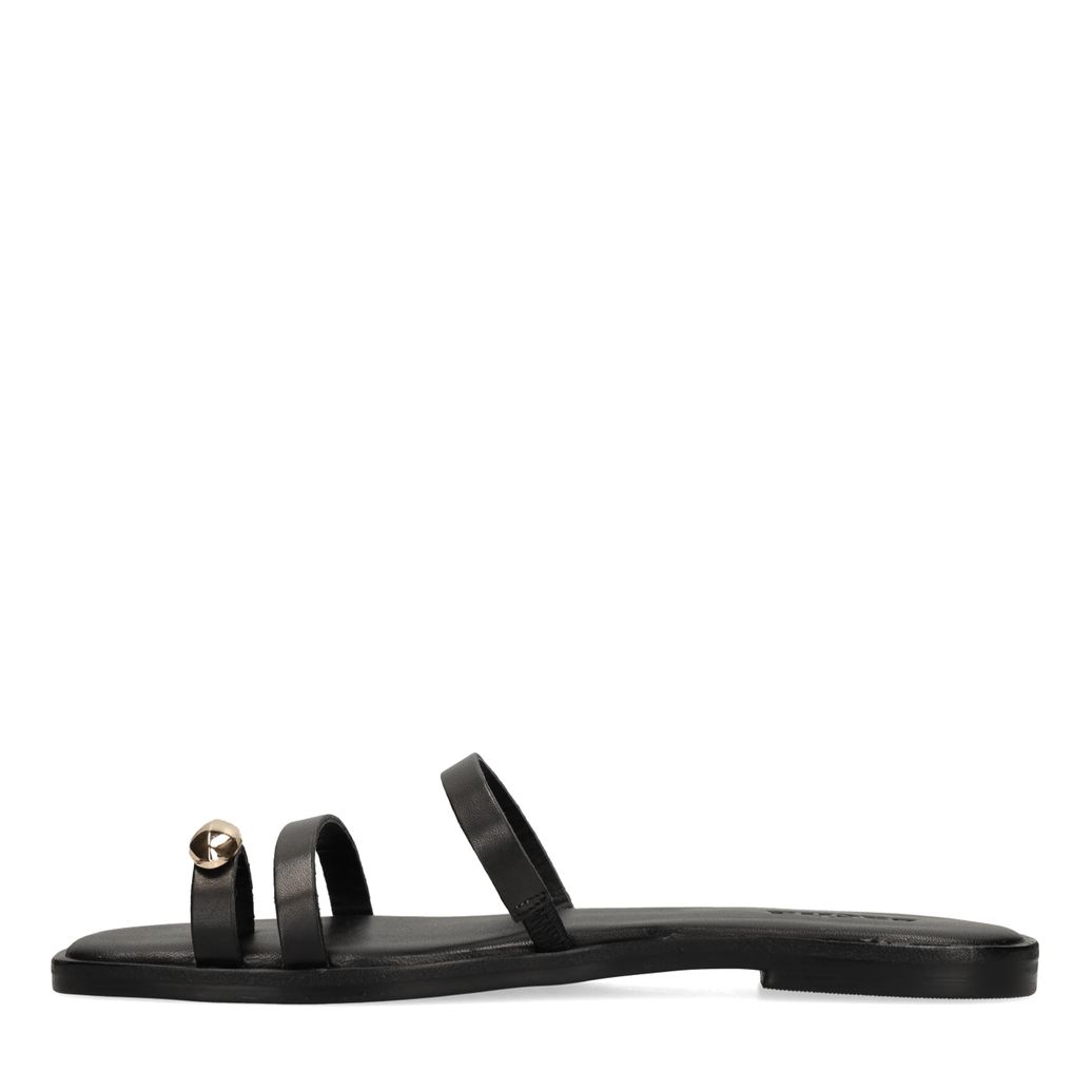 Zwarte leren slippers met goudkleurig detail