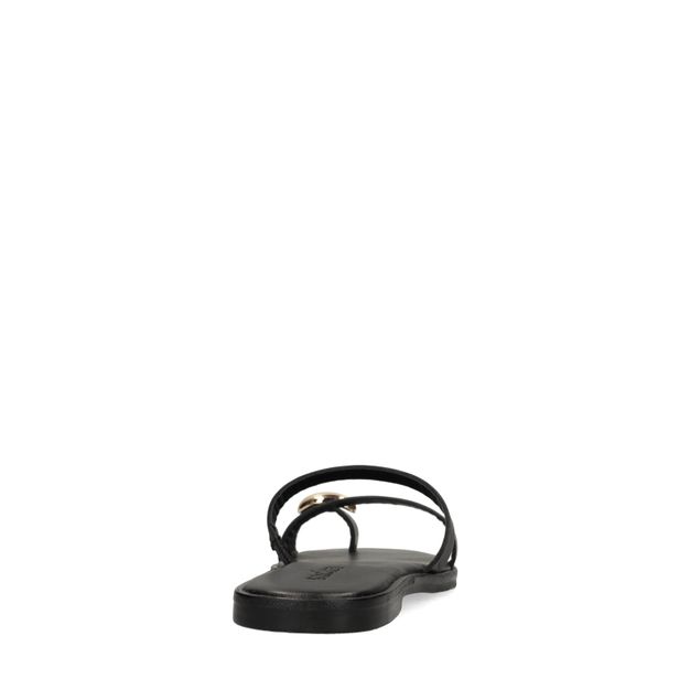 Schwarze Ledersandalen mit goldfarbenem Detail