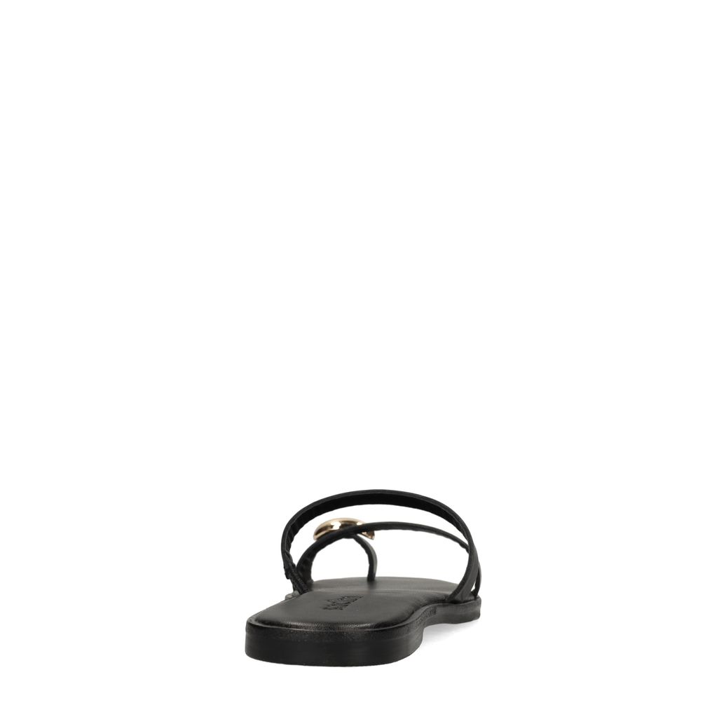 Zwarte leren slippers met goudkleurig detail