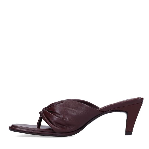 Bordeaux leren slippers met hak