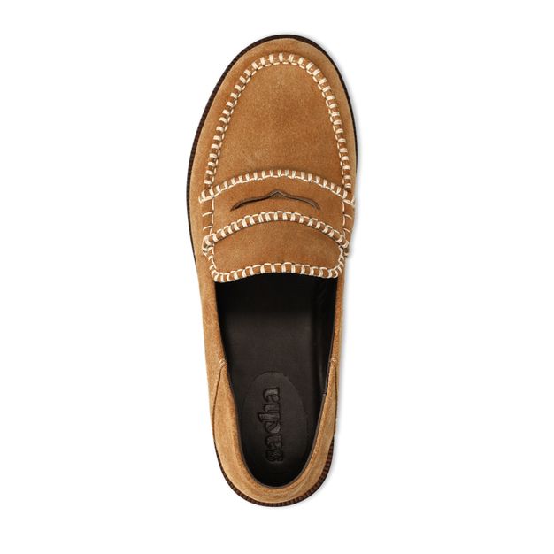 Mocassins en daim avec surpiqûres - marron