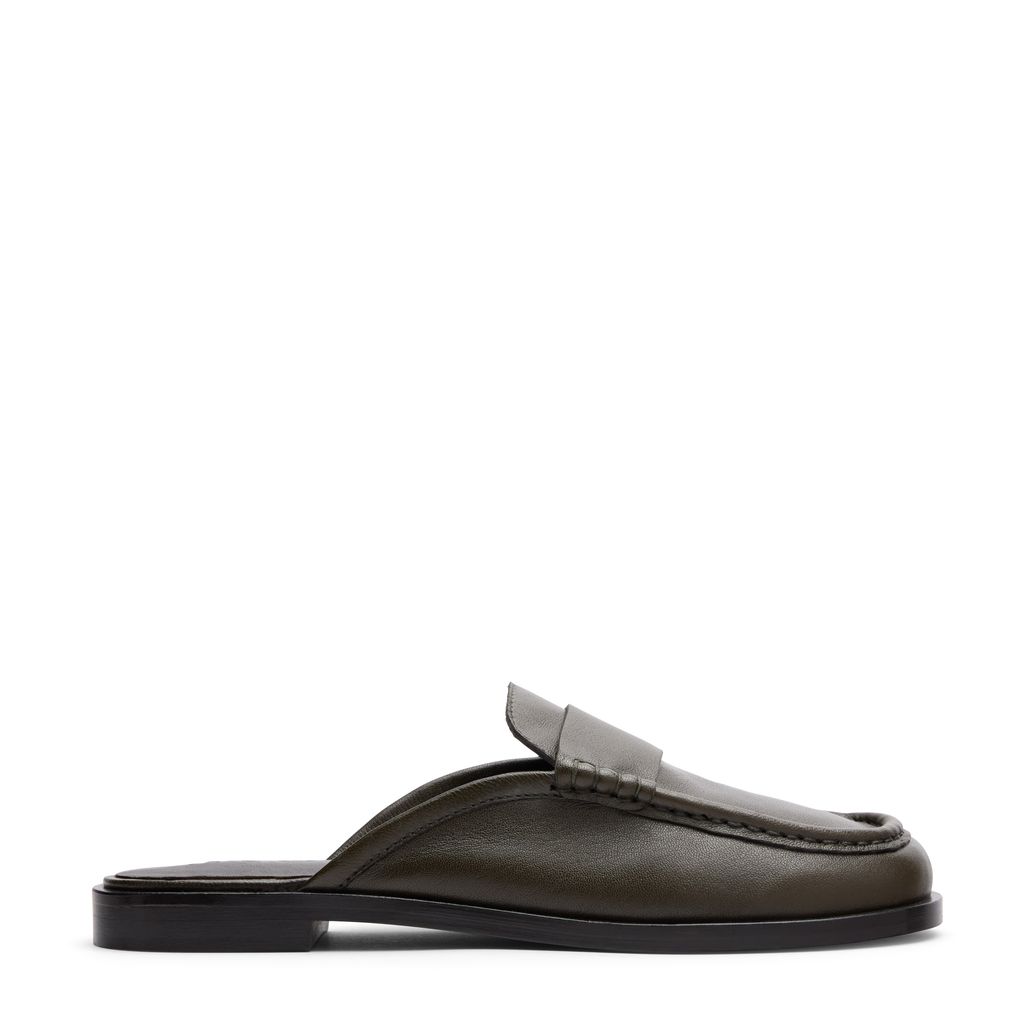 Grüne Leder-Slipper