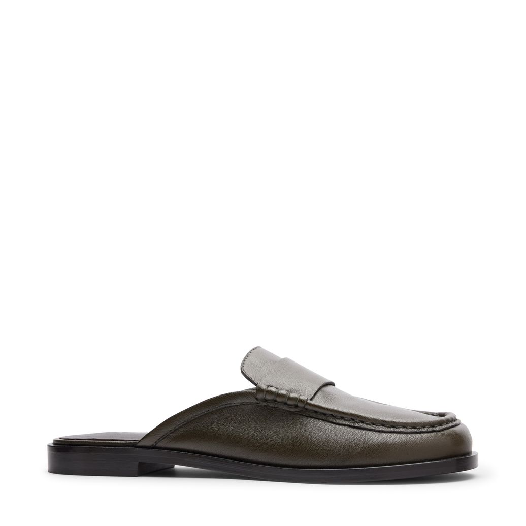 Grüne Leder-Slipper