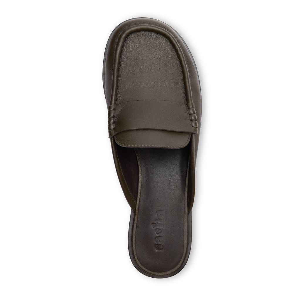 Grüne Leder-Slipper