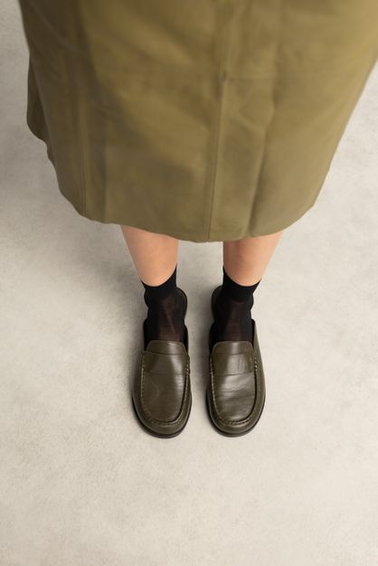 Groene leren instappers