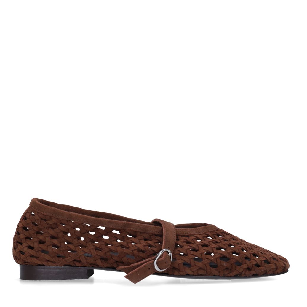 Braune Veloursleder-Ballerinas in Flecht-Optik