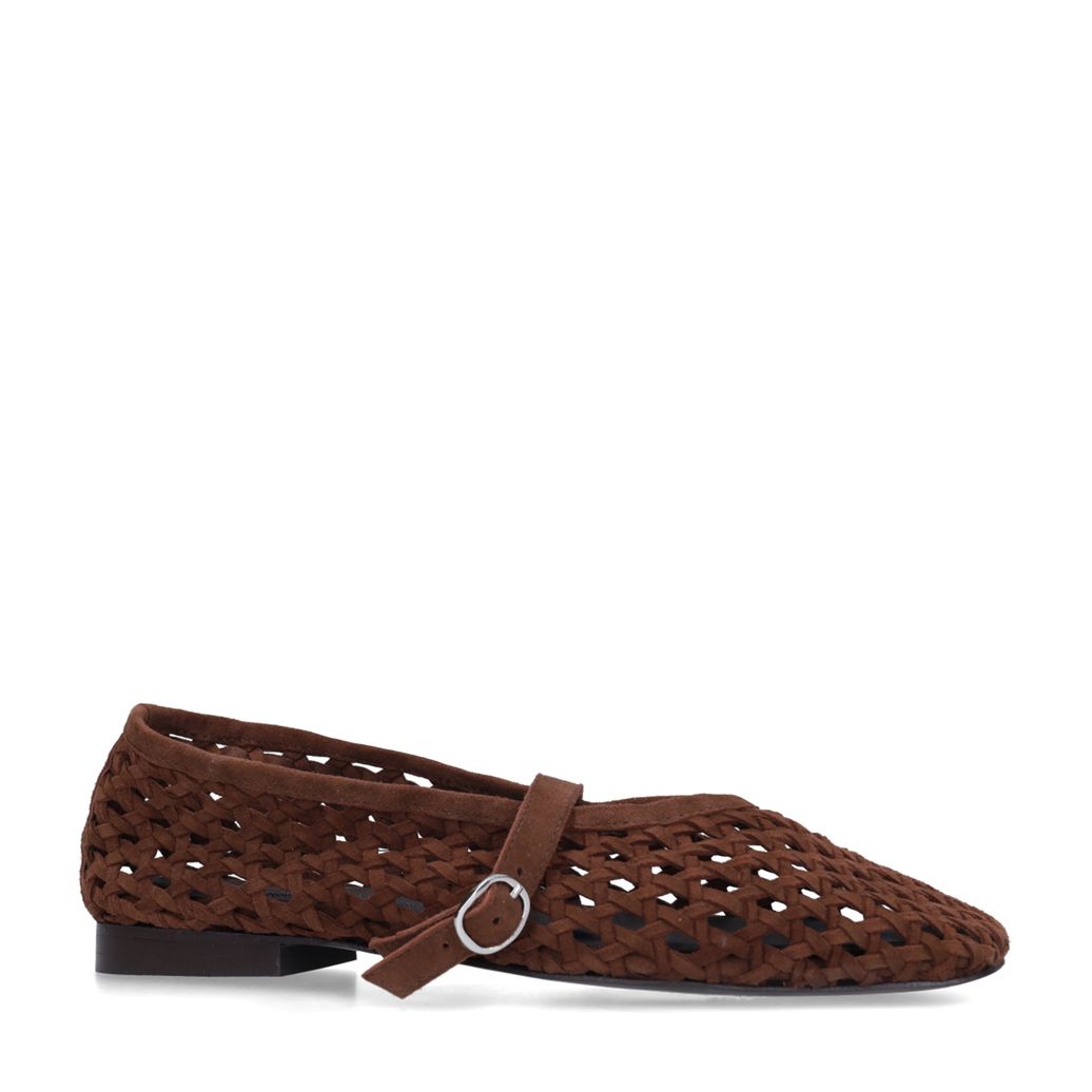 Braune Veloursleder-Ballerinas in Flecht-Optik
