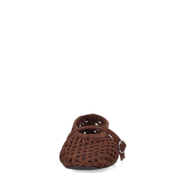 Bruine suède gevlochten ballerina's