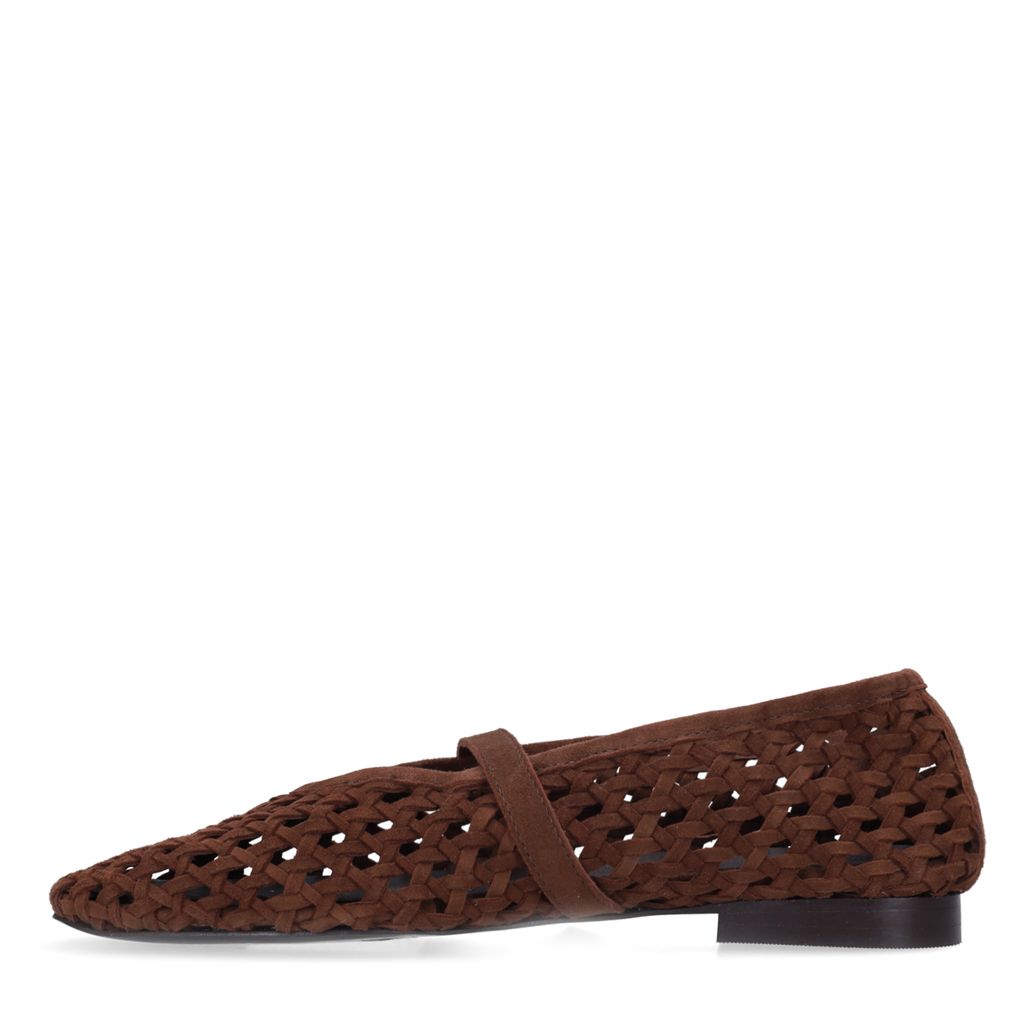 Braune Veloursleder-Ballerinas in Flecht-Optik