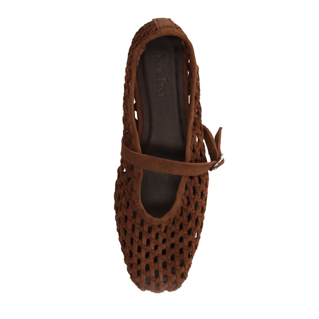 Braune Veloursleder-Ballerinas in Flecht-Optik