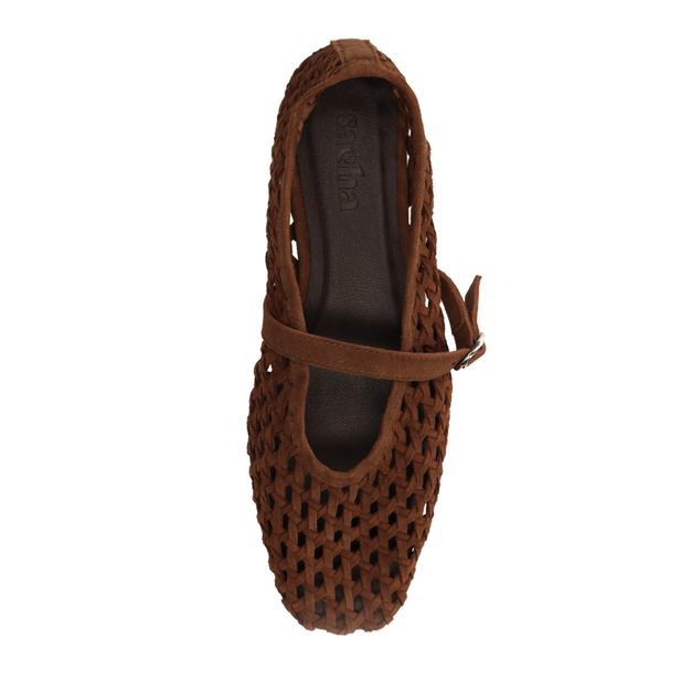 Bruine suède gevlochten ballerina's