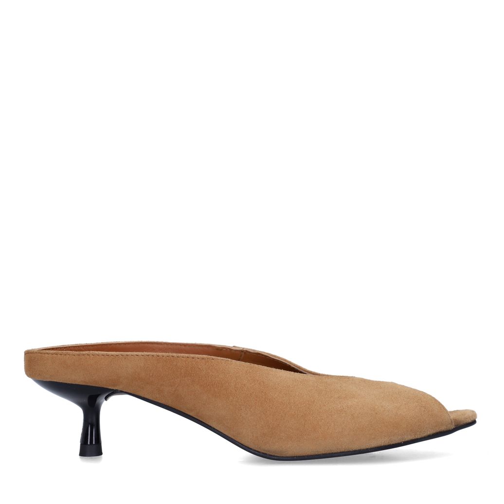Taupefarbene Veloursleder-Mules mit Absatz