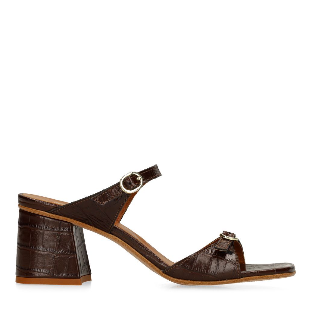 Sandales à talon en cuir avec motif croco - marron