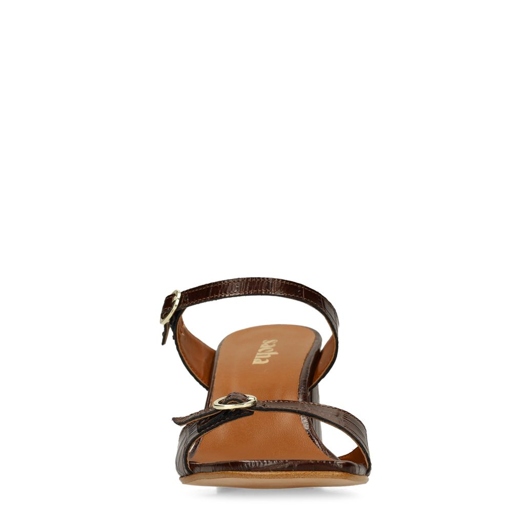 Sandales à talon en cuir avec motif croco - marron