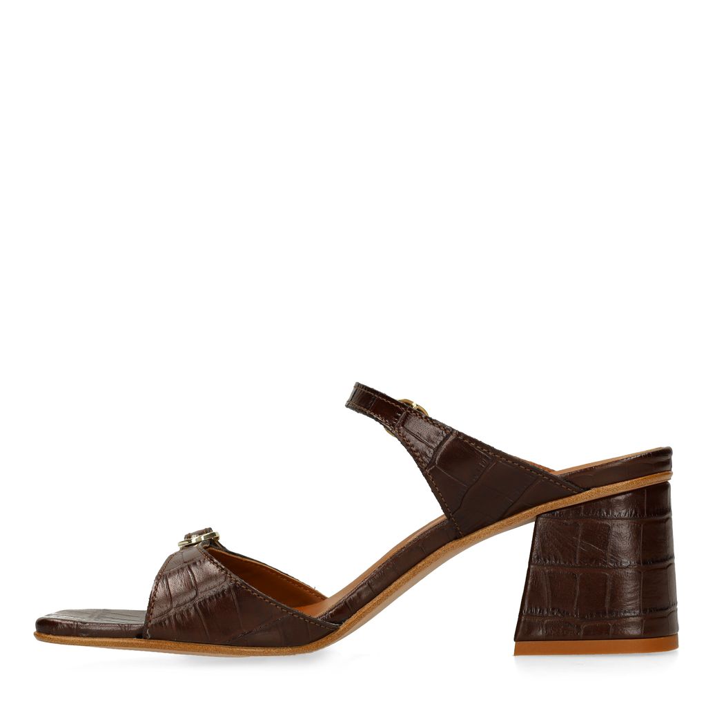 Sandales à talon en cuir avec motif croco - marron
