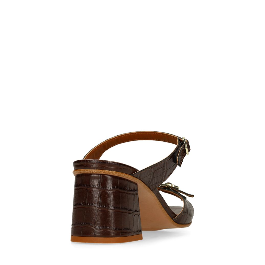 Sandales à talon en cuir avec motif croco - marron