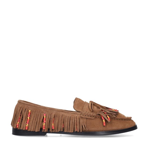 Mocassins en daim avec franges - cognac