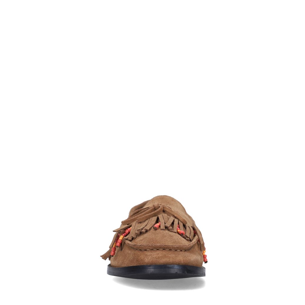 Cognac suède loafers met franjes