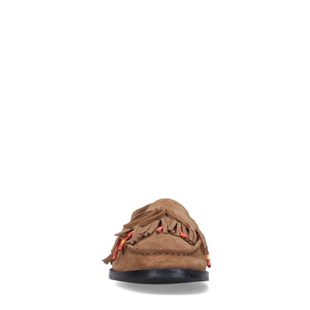 Mocassins en daim avec franges - cognac