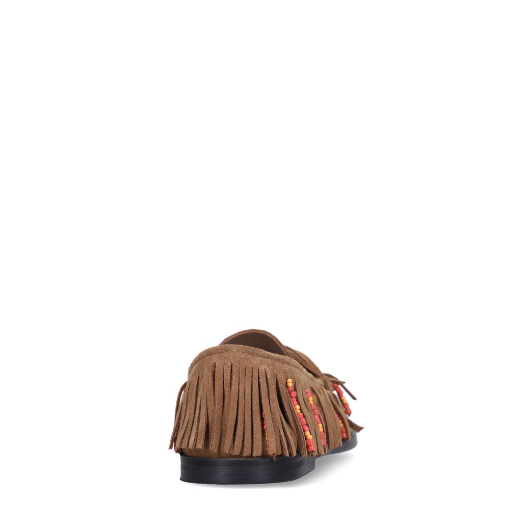 Cognac suède loafers met franjes