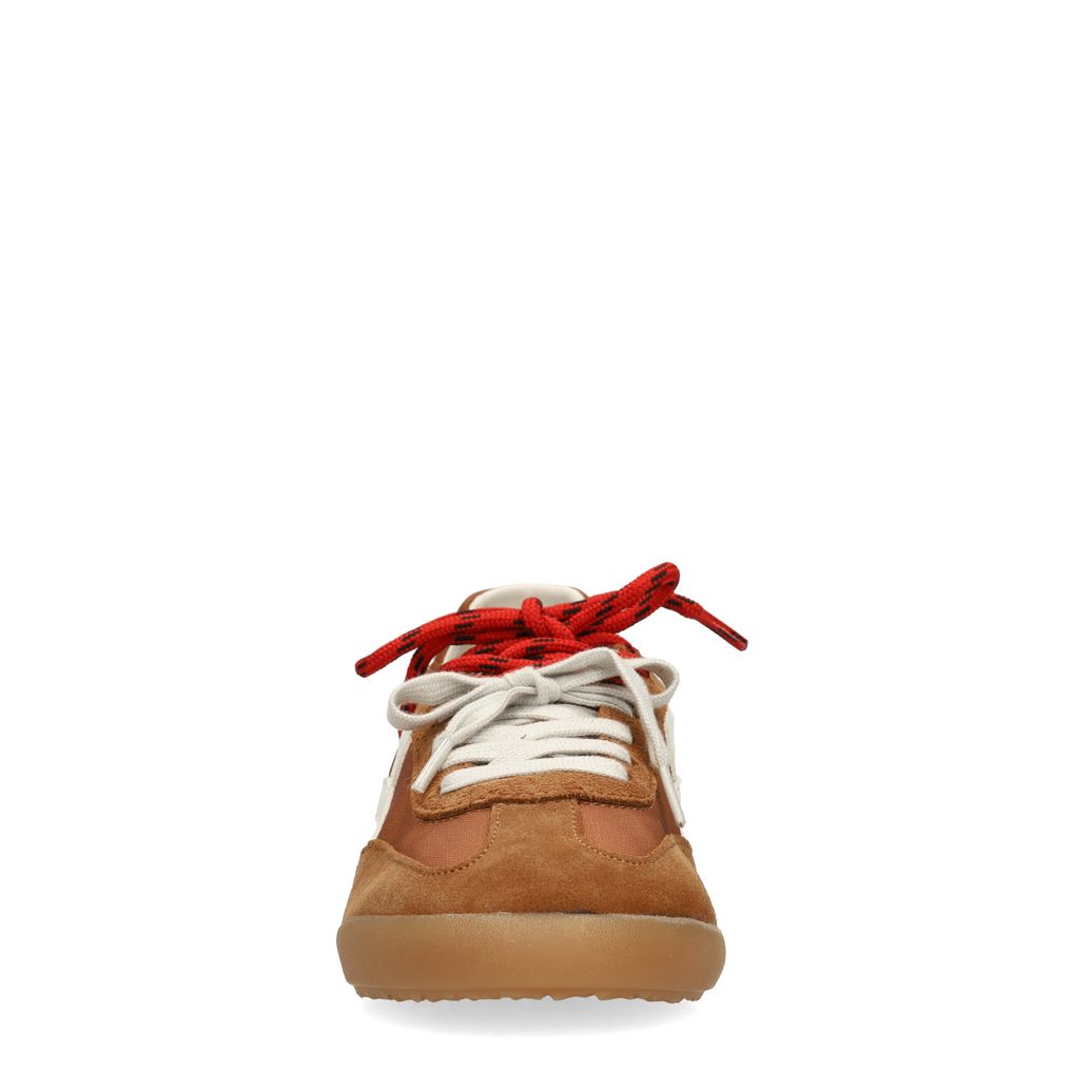 Cognac suède sneakers met dubbele veters