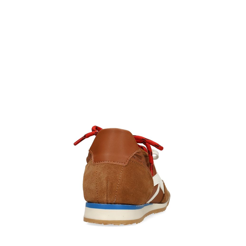 Cognac suède sneakers met dubbele veters