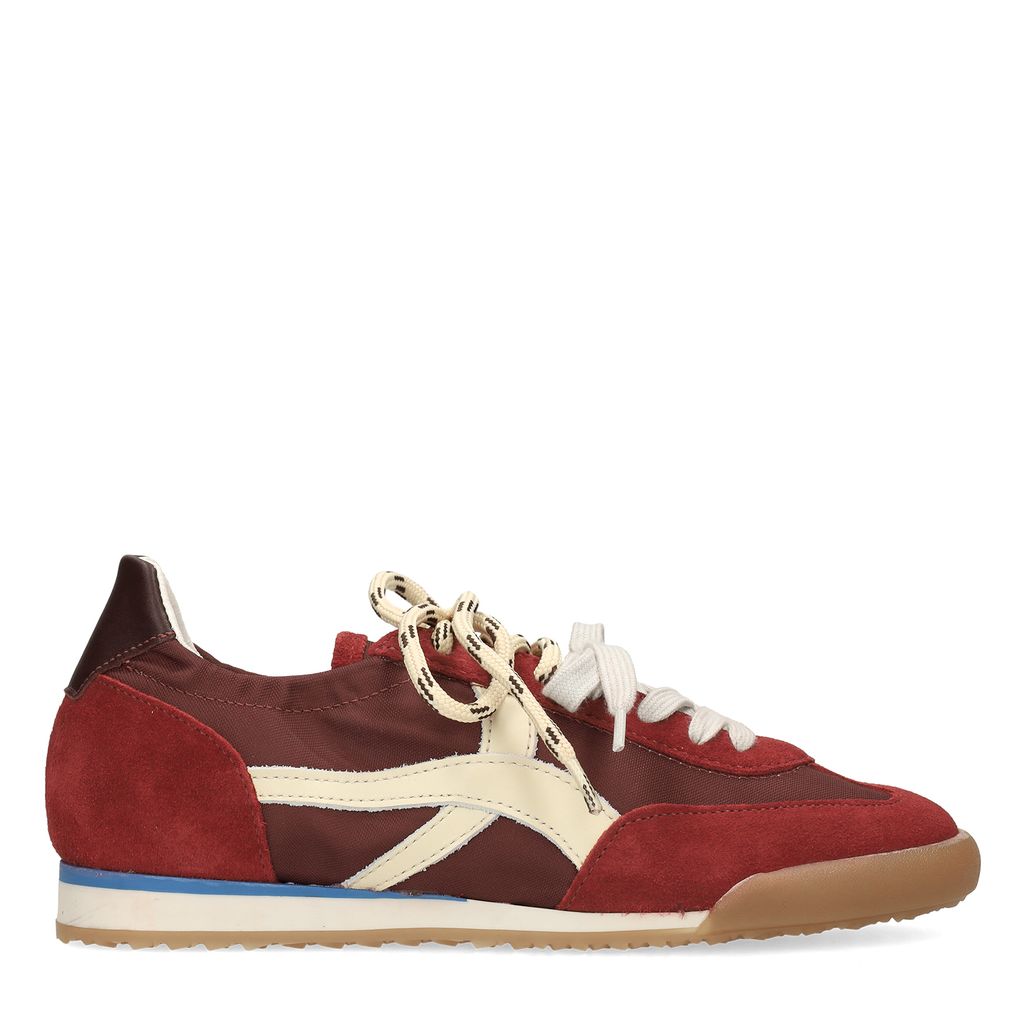 Bordeauxrote Veloursleder-Sneaker mit zwei Schnürungen