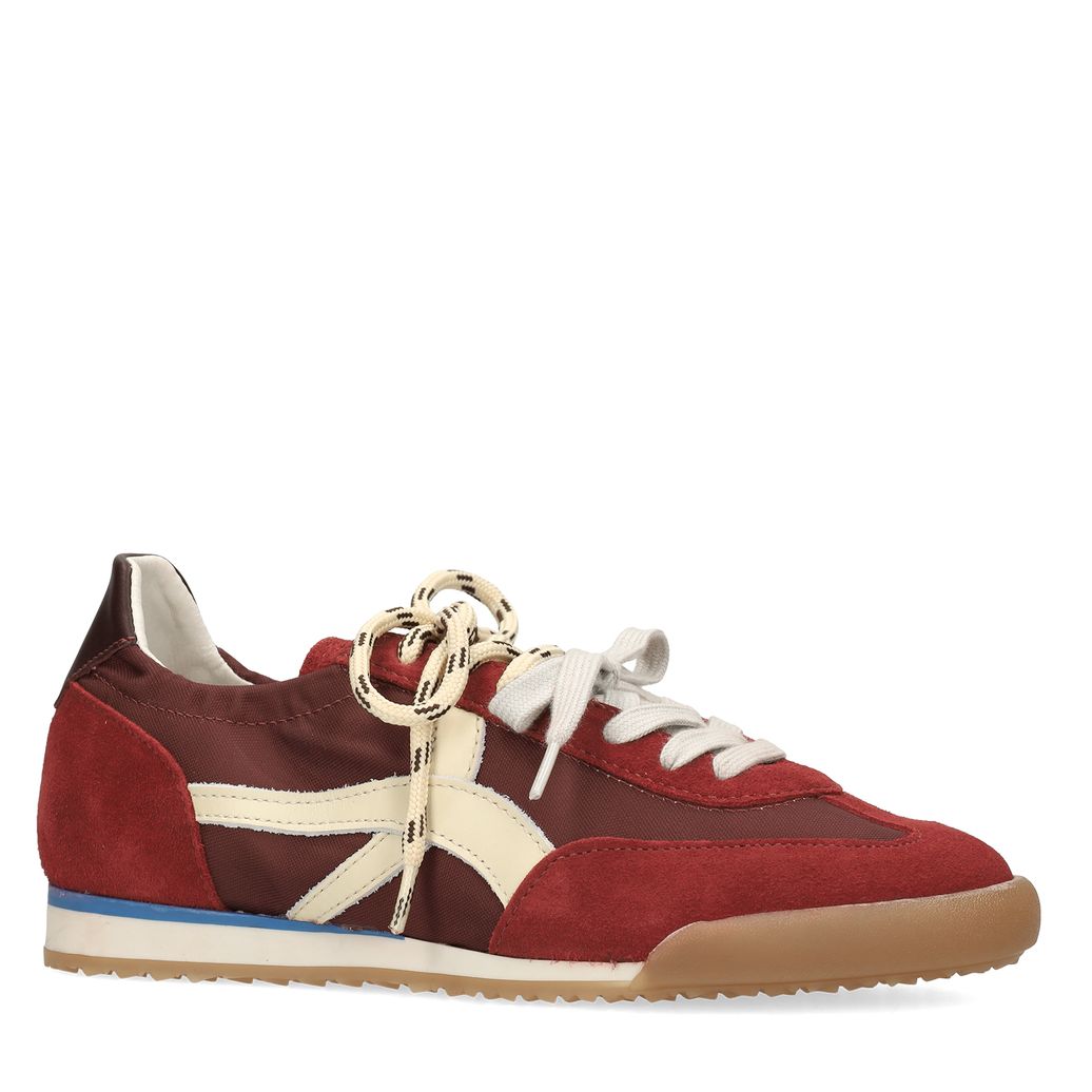 Bordeauxrote Veloursleder-Sneaker mit zwei Schnürungen