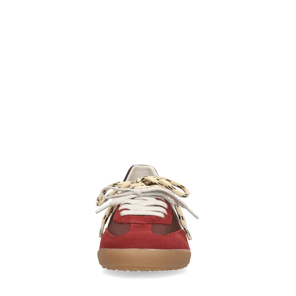 Bordeauxrote Veloursleder-Sneaker mit zwei Schnürungen