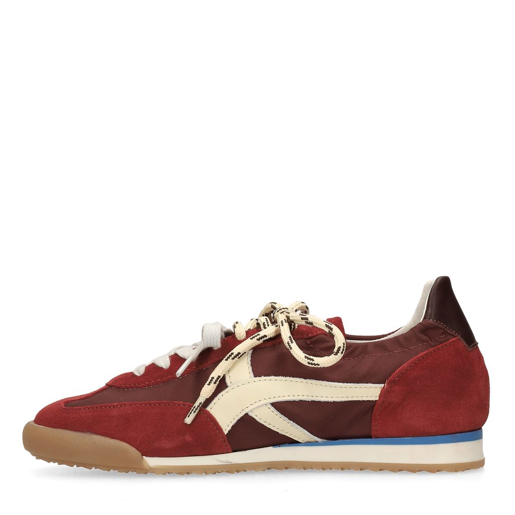 Bordeauxrote Veloursleder-Sneaker mit zwei Schnürungen