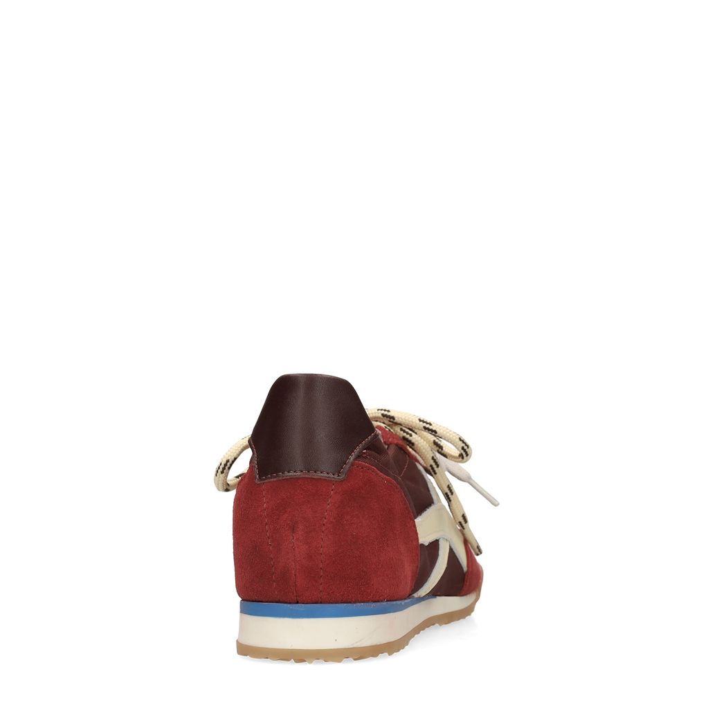 Bordeauxrote Veloursleder-Sneaker mit zwei Schnürungen