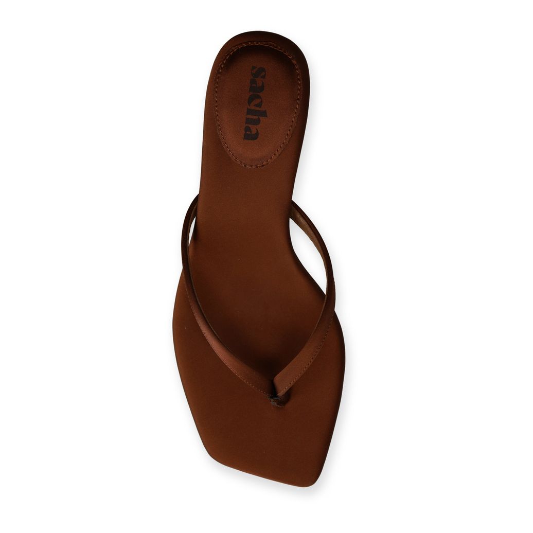 Claquettes à talon en satin - marron
