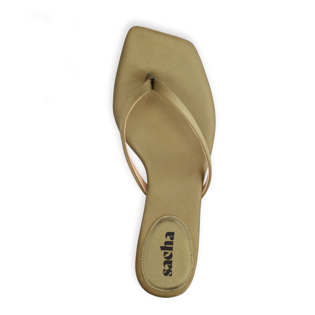 Groene satijnen slippers met hak