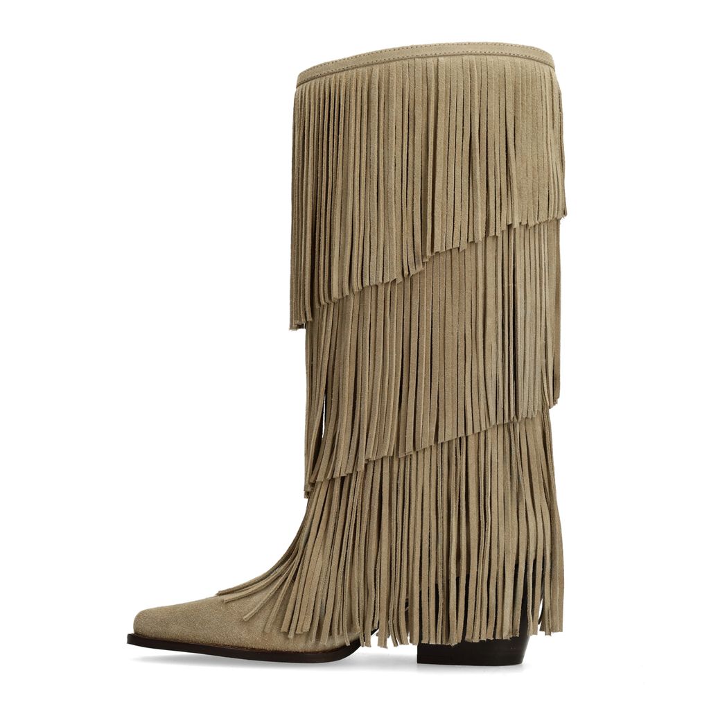 Bottes en daim avec franges - beige