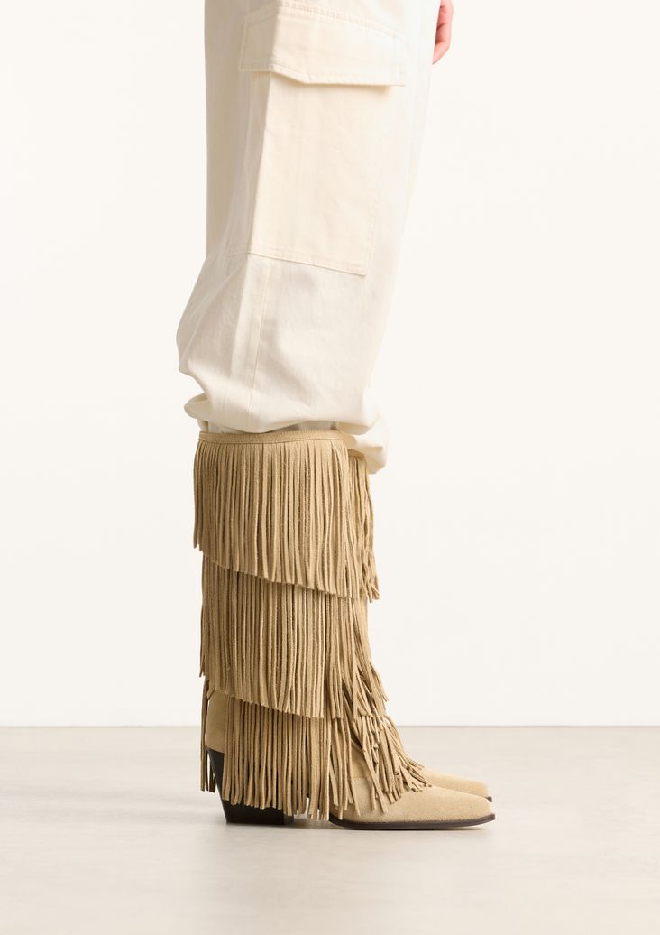 Bottes en daim avec franges - beige