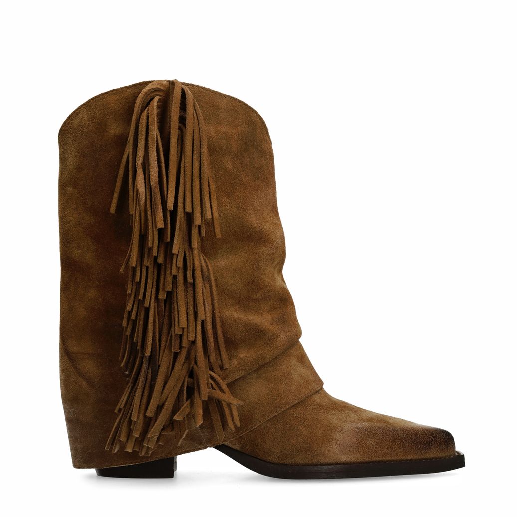 Santiags en daim avec franges - taupe