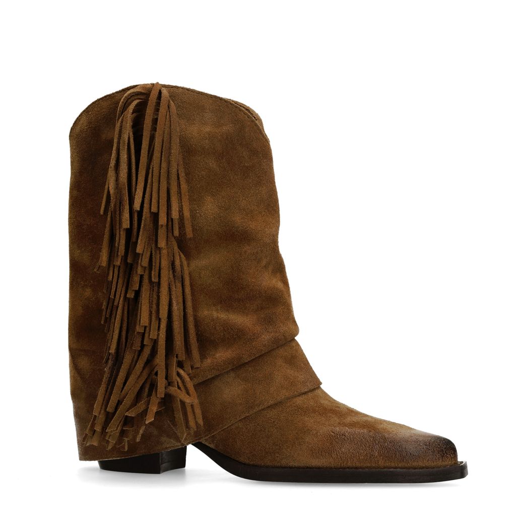 Santiags en daim avec franges - taupe