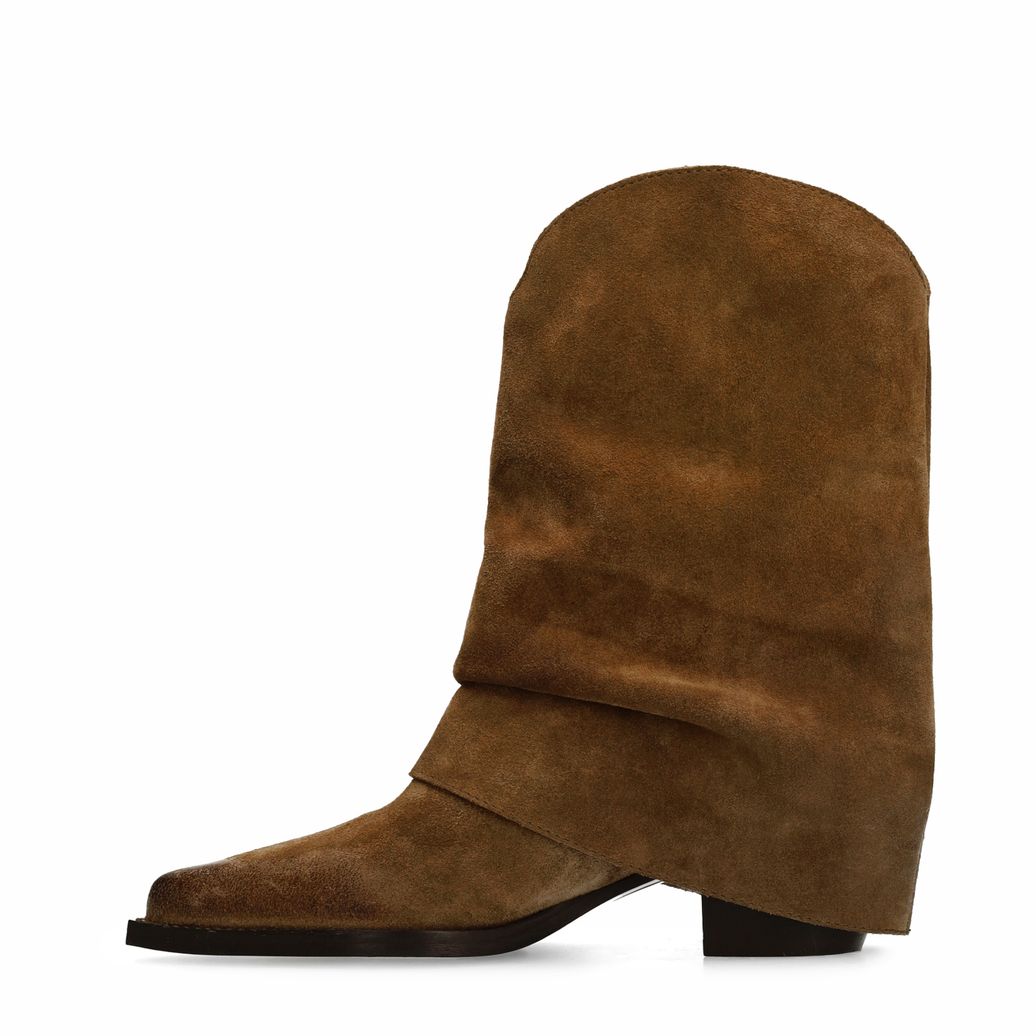 Santiags en daim avec franges - taupe