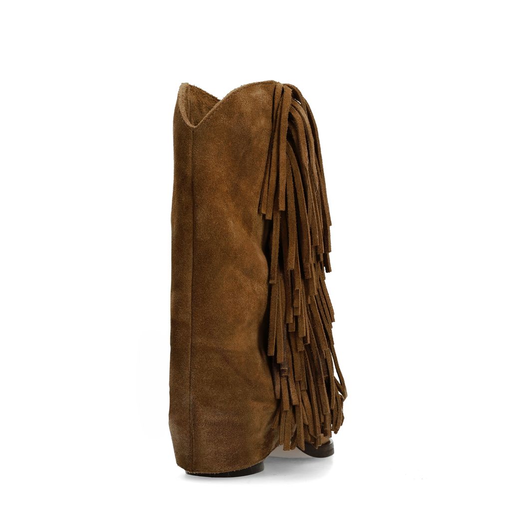 Santiags en daim avec franges - taupe