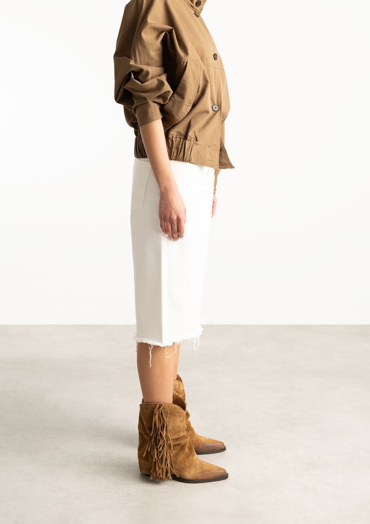 Santiags en daim avec franges - taupe