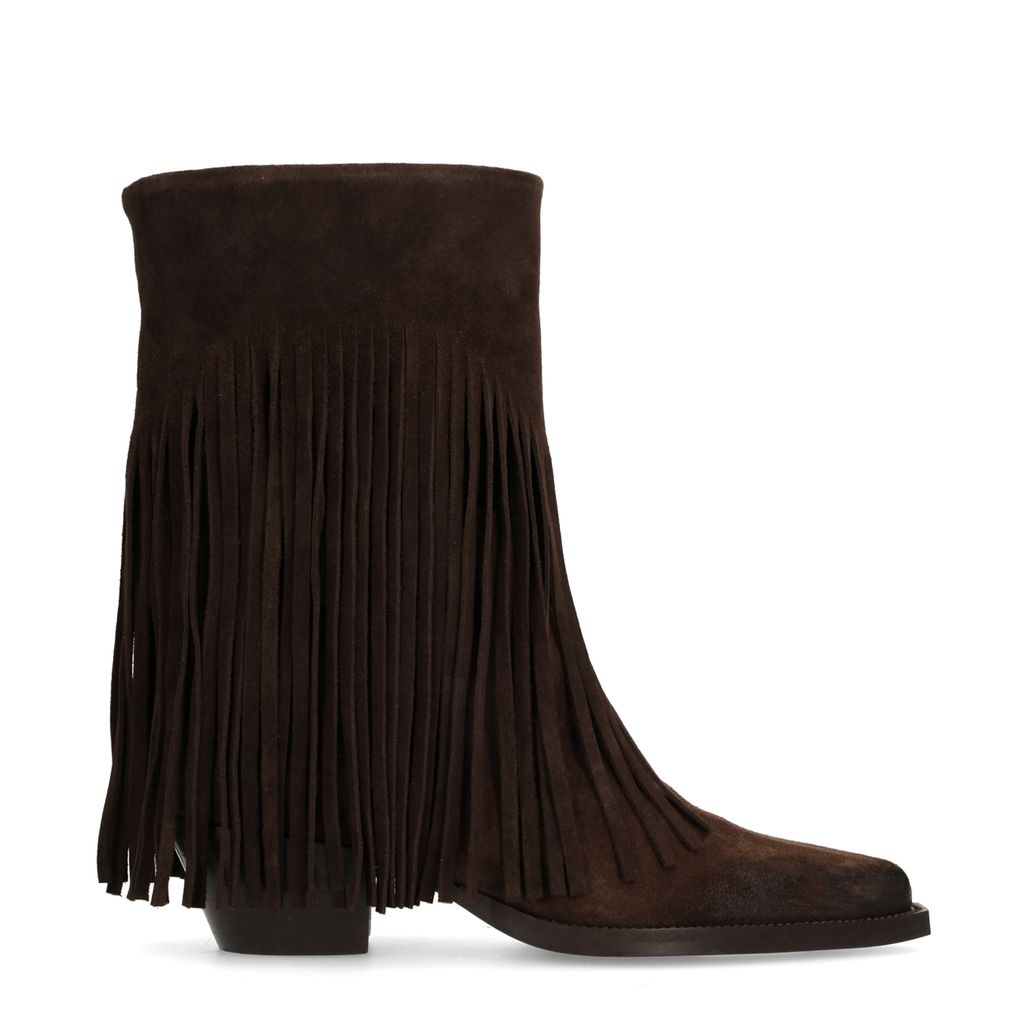 Dunkelbraune Stiefeletten mit Fransen