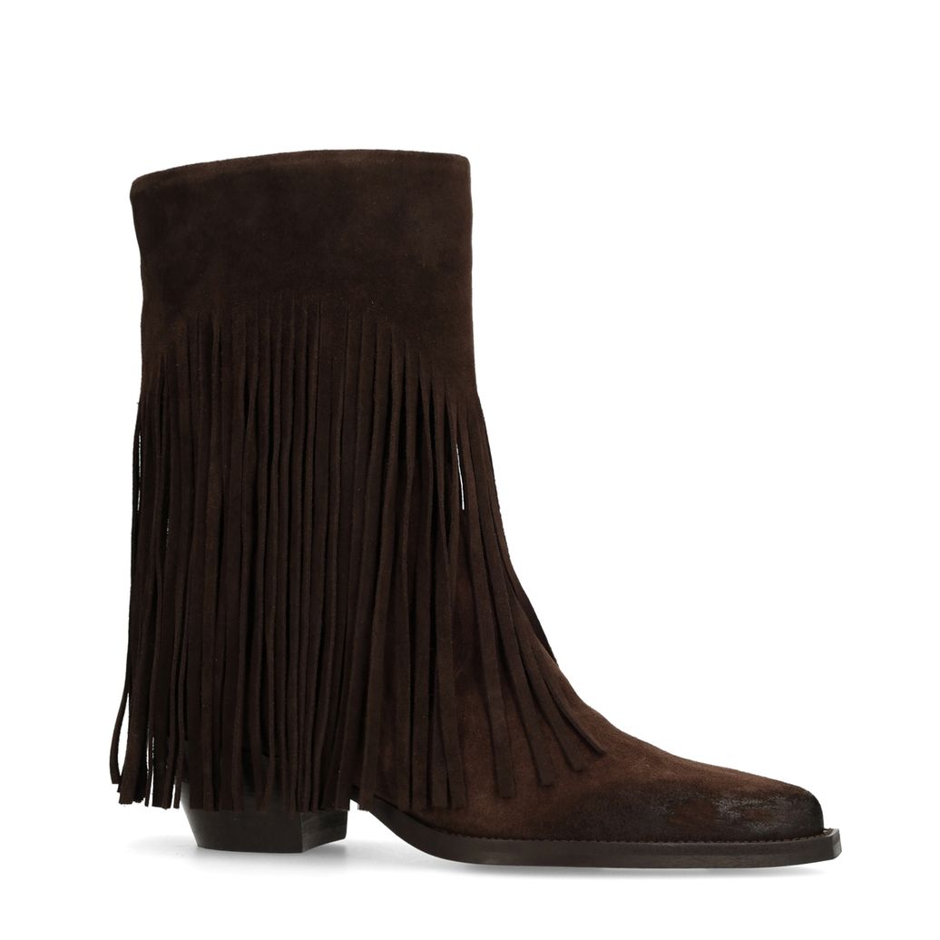 Dunkelbraune Stiefeletten mit Fransen