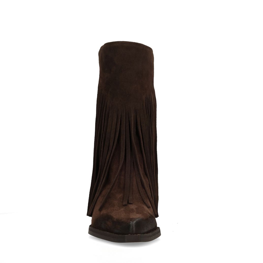 Dunkelbraune Stiefeletten mit Fransen