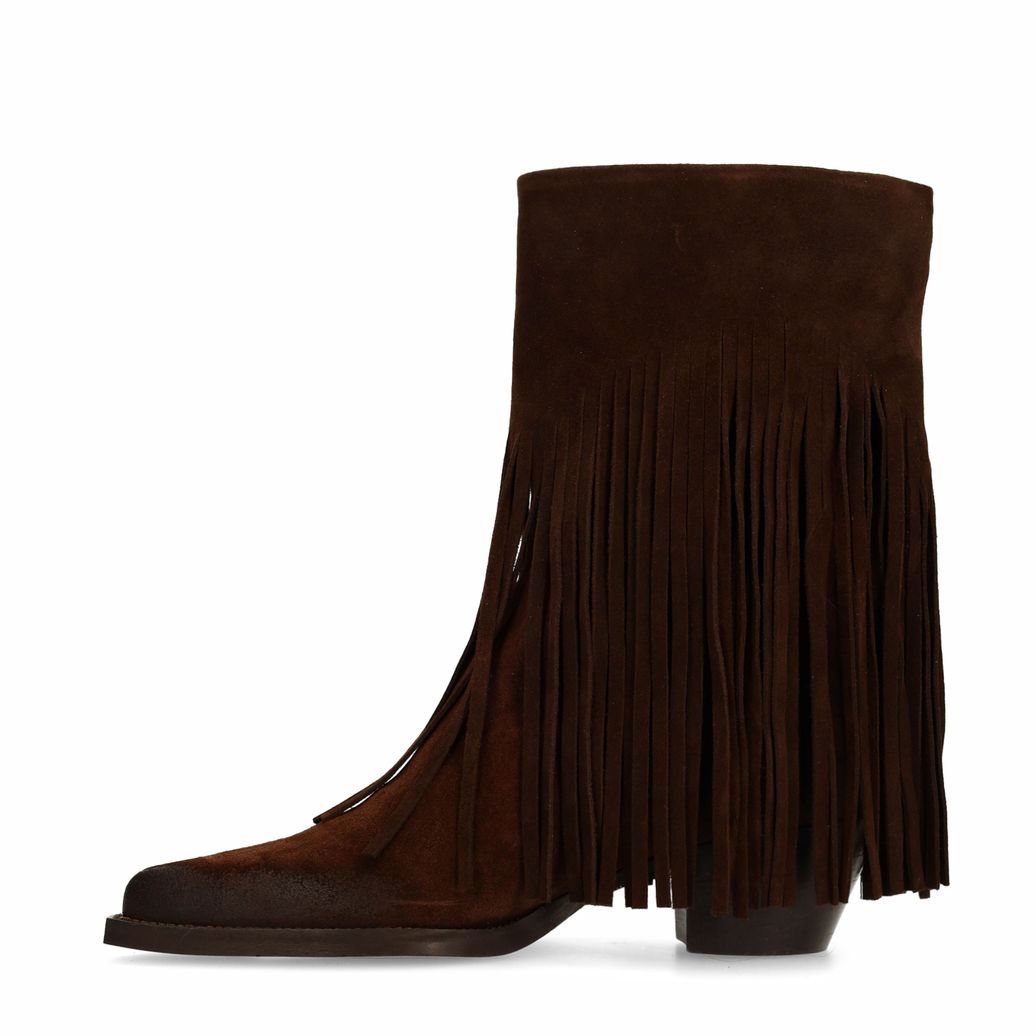 Dunkelbraune Stiefeletten mit Fransen